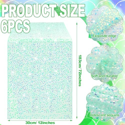 6 Pcs Iridescent Sequin Table Runner Mermaid Design Cyan