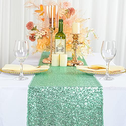 ShinyBeauty Mint Green Sequin Table Runner Set of 5