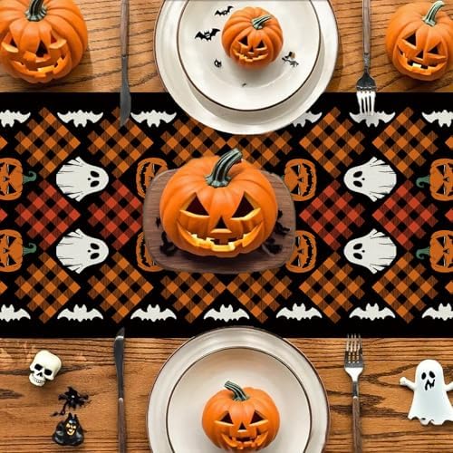 Halloween Table Runner with Ghost and Pumpkin Design