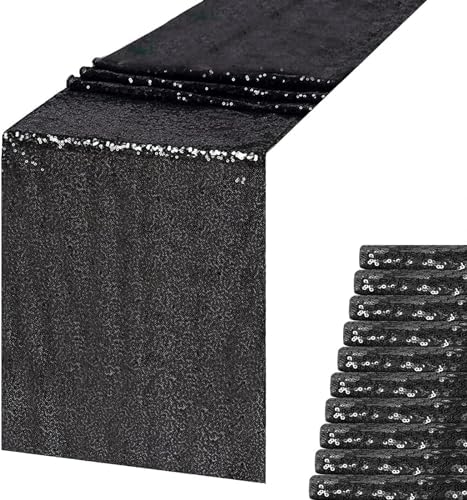 12 Pack Black Sequin Table Runners 12x108 Inch