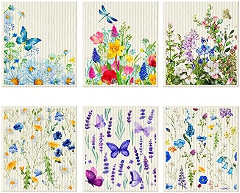 CHENGU Wildflower Dish Cloths 6 Pcs Reusable Kitchen Towels