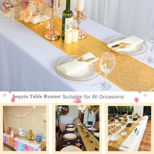 ShinyBeauty 10pc 12x108 Inch Gold Sequin Table Runners