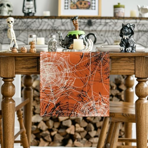 Artoid Mode Spider Web Orange Halloween Table Runner 13x72 Inch