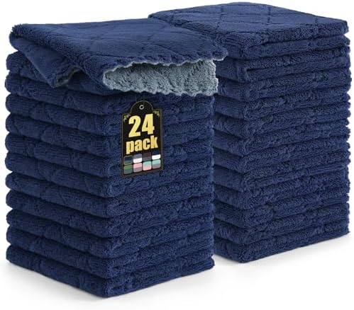 Mordimy 24 Pack Dish Towels 10x10 Dark Grey Navy Blue