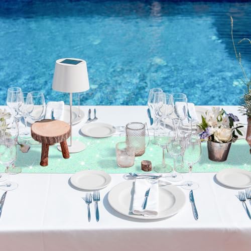 6 Pcs Iridescent Sequin Table Runner Mermaid Design Cyan