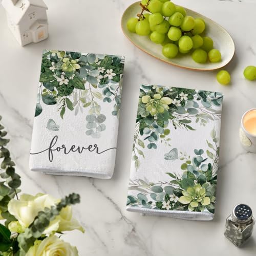 Artoid Mode Eucalyptus Butterfly Dish Towels Set of 2