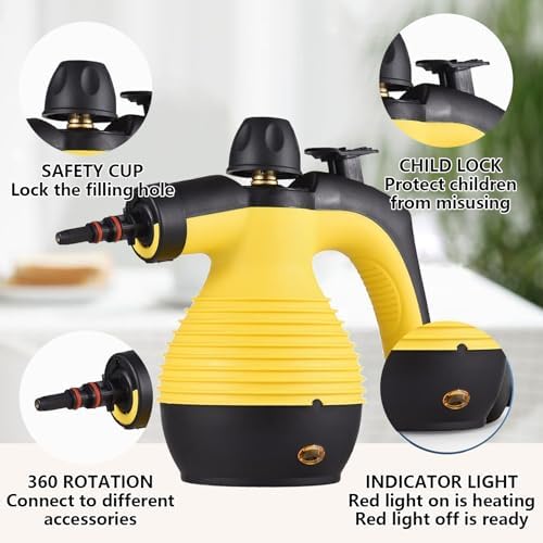 Docreate Handheld Steam Cleaner with 9 PCS Accessory Kit Yellow
