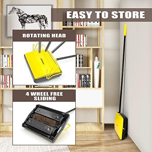 Dolanx Manual Carpet Sweeper with Horsehair Brush Yellow