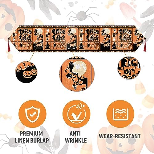 Halloween Table Runner with Pumpkin Ghost Design