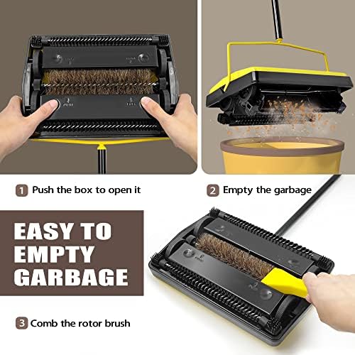 Dolanx Manual Carpet Sweeper with Horsehair Brush Yellow