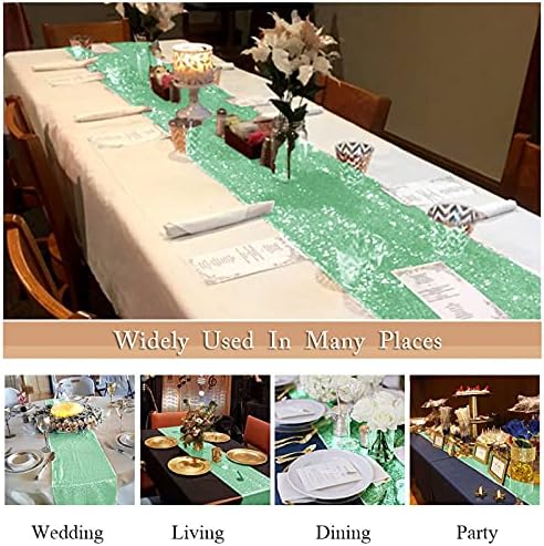 ShinyBeauty Mint Green Sequin Table Runner Set of 5