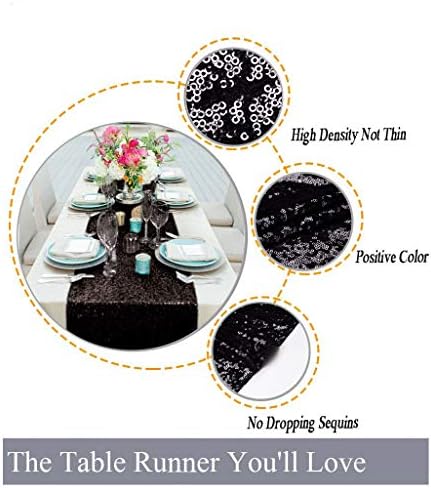 ShinyBeauty Black Sequin Table Runner 12x108 Inch