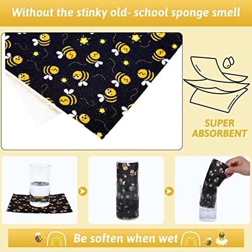 Whaline Bee Dish Cloths 6 Pack Yellow Black Hand Drying Tea Towels