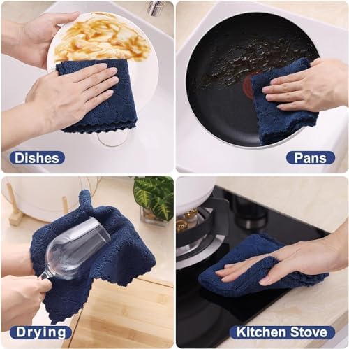Homaxy 24 Pack Dish Cloths Navy Blue 10x10 Inches