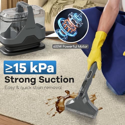 COSTWAY Upholstery Cleaner Machine Portable Spot Cleaner with 15Kpa Suction 600W Power