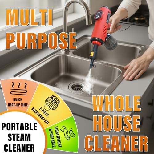 Handheld Pressurized Steam Cleaner with 600ml Tank and 7 Accessories