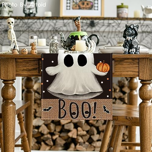 Artoid Mode Black Boo Ghost Pumpkin Dots Table Runner