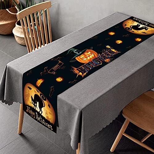LAMOOER Halloween Table Runner Black Orange Red Linen
