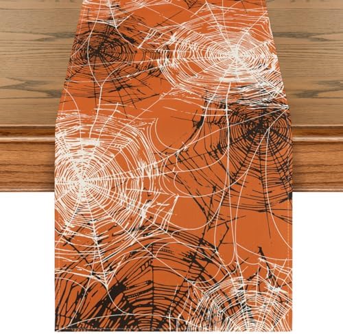 Artoid Mode Spider Web Orange Halloween Table Runner 13x72 Inch
