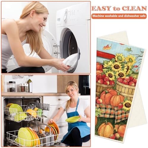 Swedish Style Dish Cloths 6Pcs Fall Themed Cotton Towels