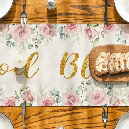 Artoid Mode Pink God Bless Girl Baptism Baby Shower Table Runner 13x72 Inch
