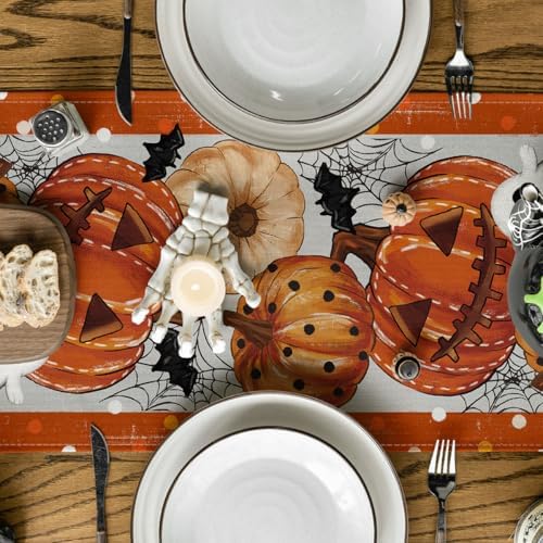 Artoid Mode Halloween Orange Pumpkin Ghost Table Runner 13x72 Inch