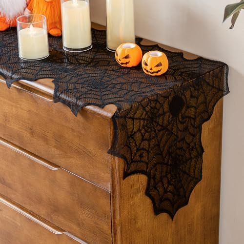 Sioloc Halloween Table Runner with Black Lace Spider Web Design