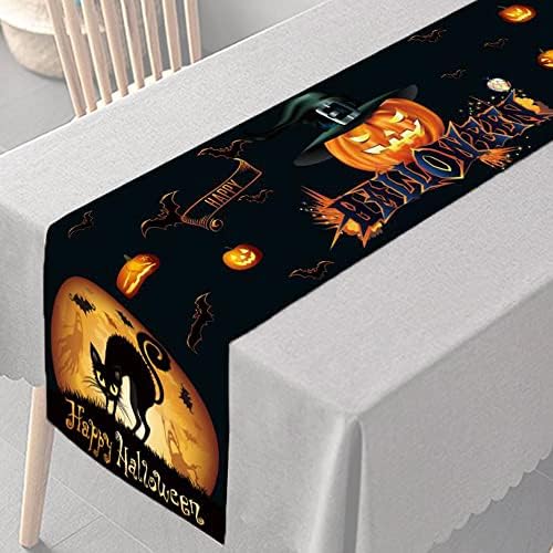 LAMOOER Halloween Table Runner Black Orange Red Linen