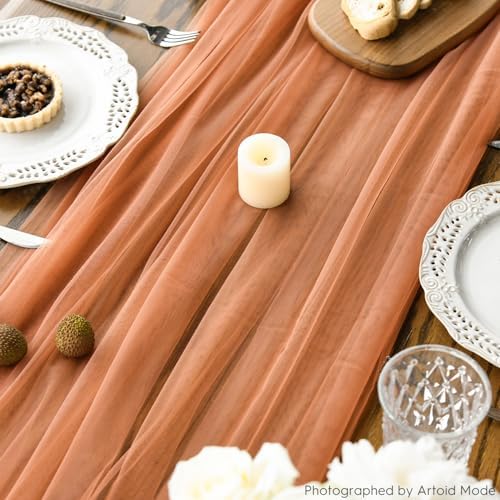Artoid Mode 120 Inch Terracotta Gauze Table Runner