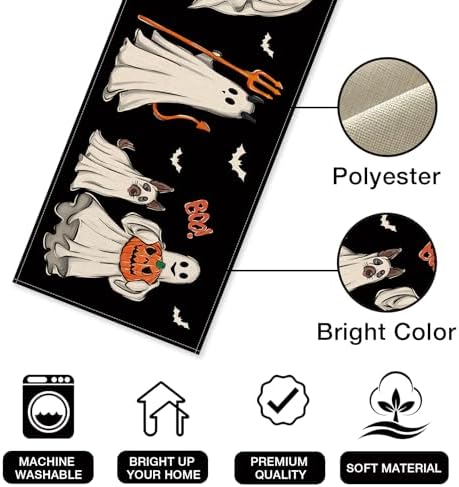 Halloween Ghost Boo Black Table Runner 13x72 Inch