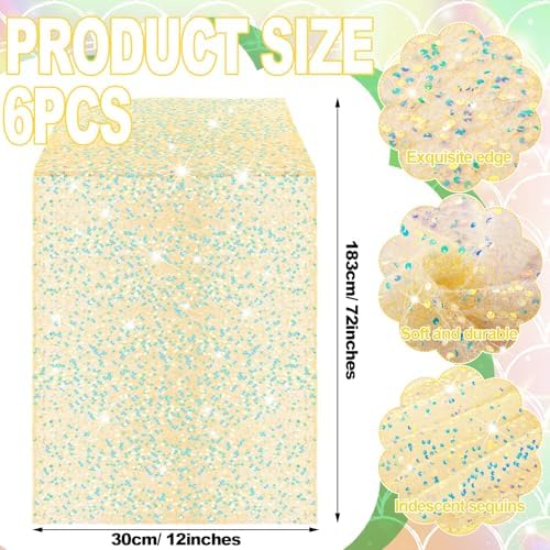 6 Pcs Gold Iridescent Sequin Table Runner 12x72 Inch