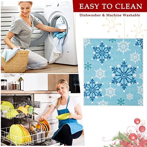Whaline 4Pcs Christmas Swedish Dishcloths Reusable Kitchen Towels