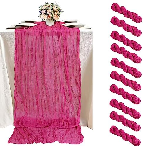 FUHSY Hot Pink Cheesecloth Table Runner 10 Pack