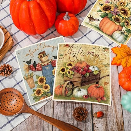 Swedish Style Dish Cloths 6Pcs Fall Themed Cotton Towels