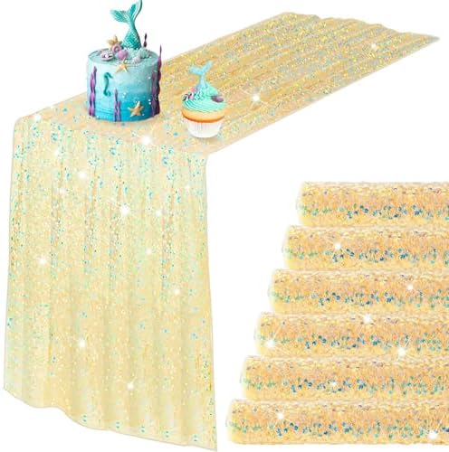 6 Pcs Gold Iridescent Sequin Table Runner 12x72 Inch