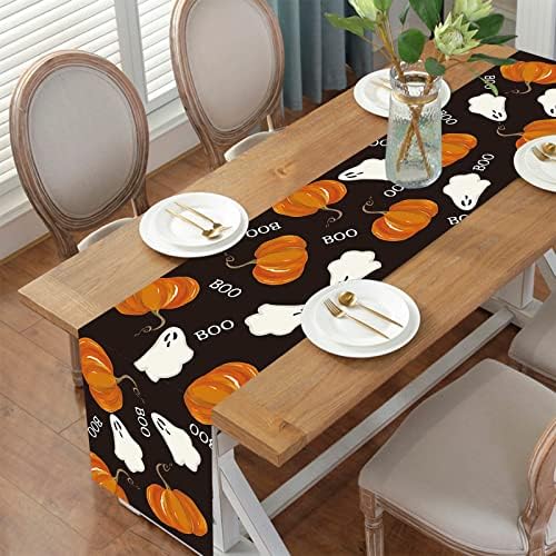 Halloween Table Runner with Ghost Pumpkins Design