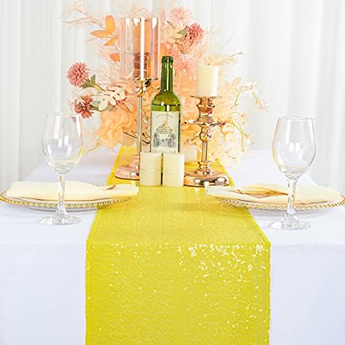 ShinyBeauty Yellow Sequin Table Runner 12x108 Inch
