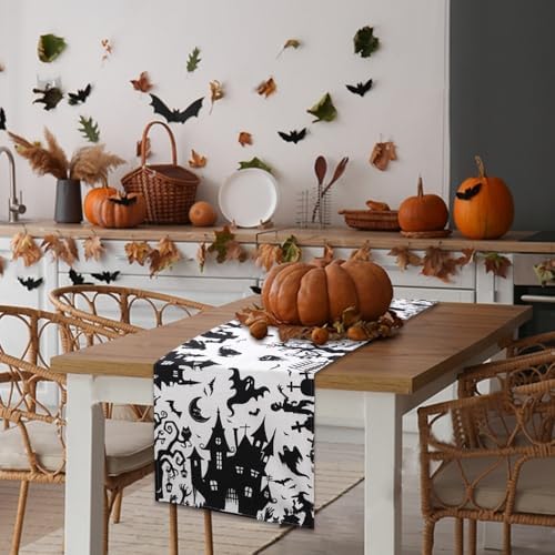 Halloween Table Runner with Haunted House Design