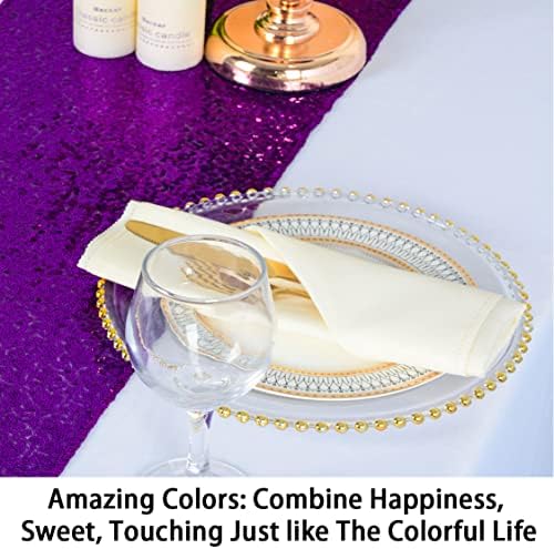 ShinyBeauty Purple Sequin Table Runner with Tassel