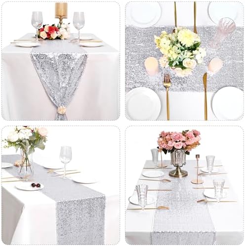 15 Pack Silver Sparkly Sequin Table Runner for Events