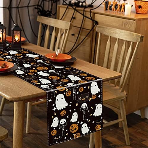 GAGEC Halloween Table Runner Black Cat Pumpkins