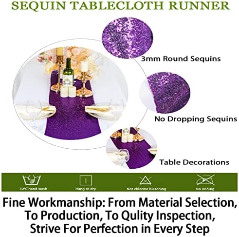 ShinyBeauty Purple Sequin Table Runner with Tassel