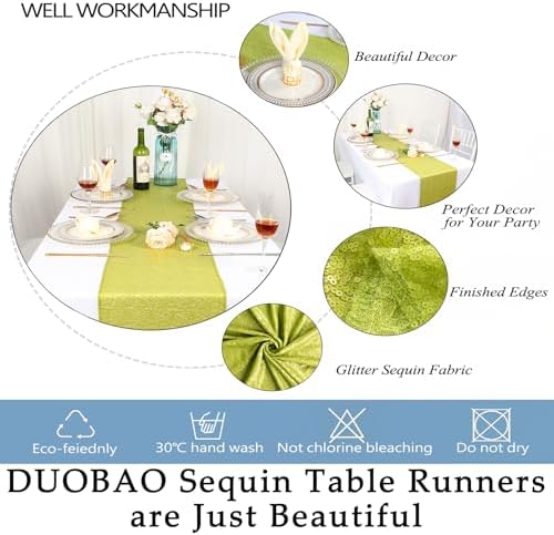DUOBAO 12x108 Sequin Table Runner - Sparkly Lime Green Decor
