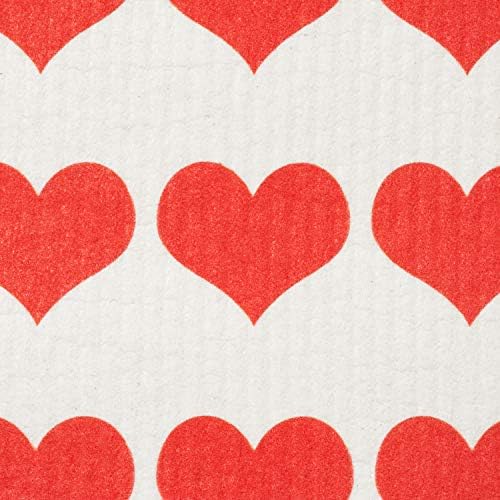 Swedish Dishcloths 2 Pack Red Heart Print Reusable Kitchen Cloths