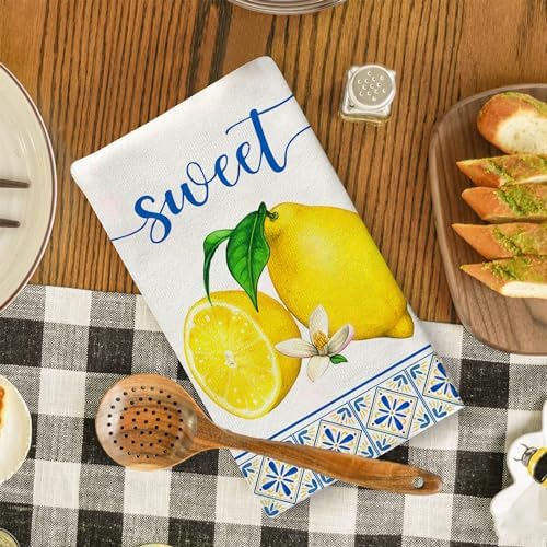 Lemon Pattern Dish Towels for Kitchen Use