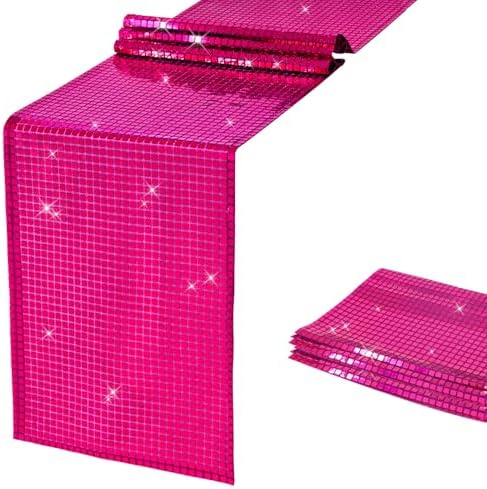 SquarePie Hot Pink Sequin Table Runner 12x108 Inches 2 Pack
