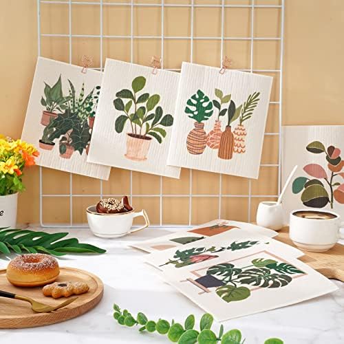 Whaline 8Pcs Kitchen Dish Cloths with Botanical Pattern