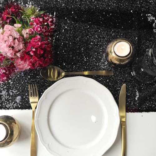 12 Pack Black Sequin Table Runners 12x108 Inch