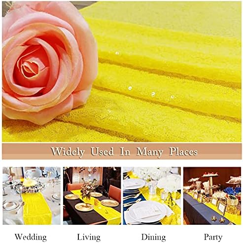 ShinyBeauty Yellow Sequin Table Runner 12x108 Inch