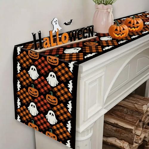 Halloween Table Runner with Ghost and Pumpkin Design